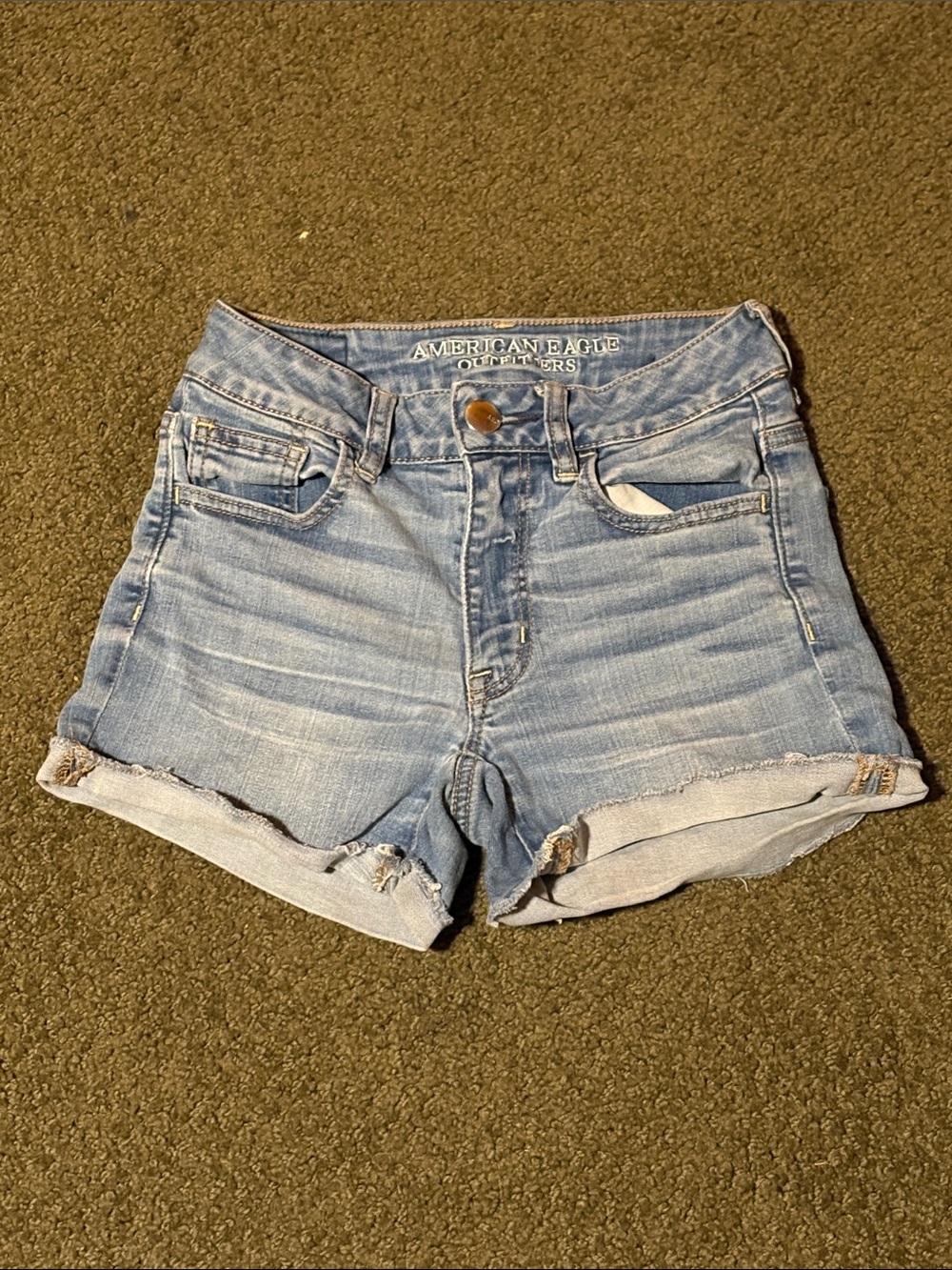 American Eagle Outfitters Light Blue Denim High-Rise Cuffed Jean Shorts